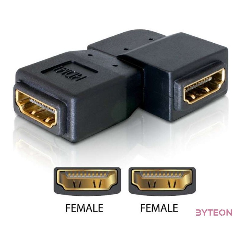Delock HDMI F,F adapter 90°-os bal fekete