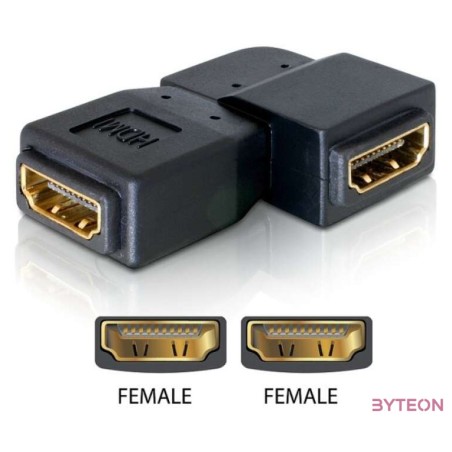 Delock HDMI F,F adapter 90°-os bal fekete
