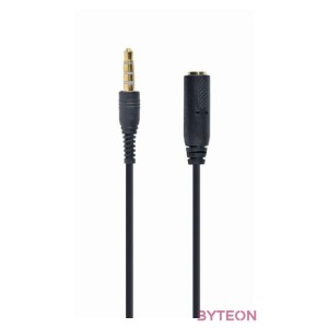 Gembird Jack stereo 3,5mm (4pin) M,F adapter 0.18m cross-over fekete