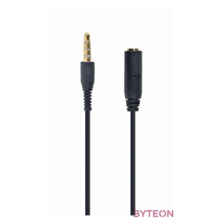 Gembird Jack stereo 3,5mm (4pin) M,F adapter 0.18m cross-over fekete