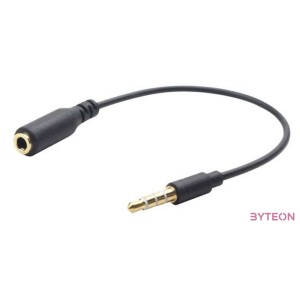 Gembird Jack stereo 3,5mm (4pin) M,F adapter 0.18m cross-over fekete
