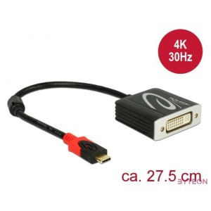 Delock USB C - DVI-I M,F adapter 0.28m fekete (DP Alt Mode)
