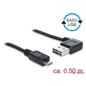 Delock Easy-USB - USB 2.0 micro B M,M adatkábel 0.5m fekete 90°,egyenes