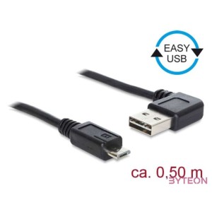 Delock Easy-USB - USB 2.0 micro B M,M adatkábel 0.5m fekete 90°,egyenes