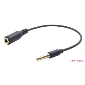 Gembird Jack stereo 3,5mm (4pin) M,F adapter 0.18m cross-over fekete