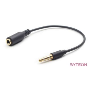 Gembird Jack stereo 3,5mm (4pin) M,F adapter 0.18m cross-over fekete