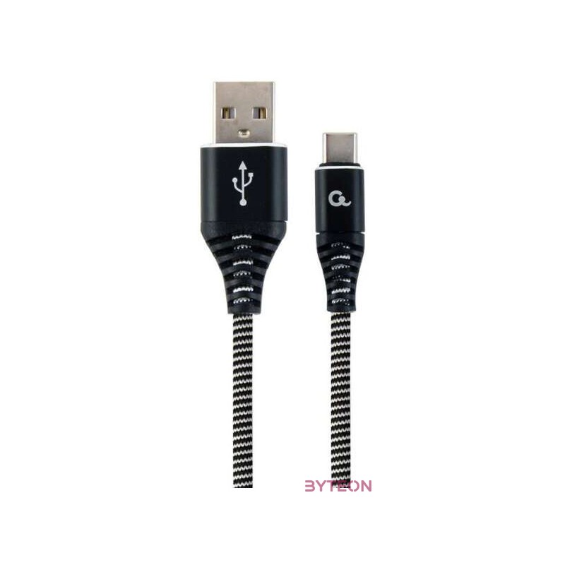 Gembird Premium cotton braided Type-C USB charging and data cable,1m,black,white