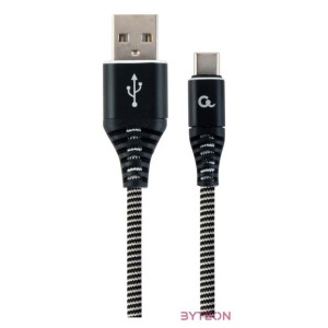 Gembird Premium cotton braided Type-C USB charging and data cable,2m,black,white