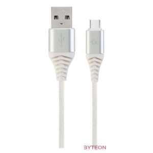 Gembird Premium cotton braided Type-C USB charging and data cable,1m,silver,whit