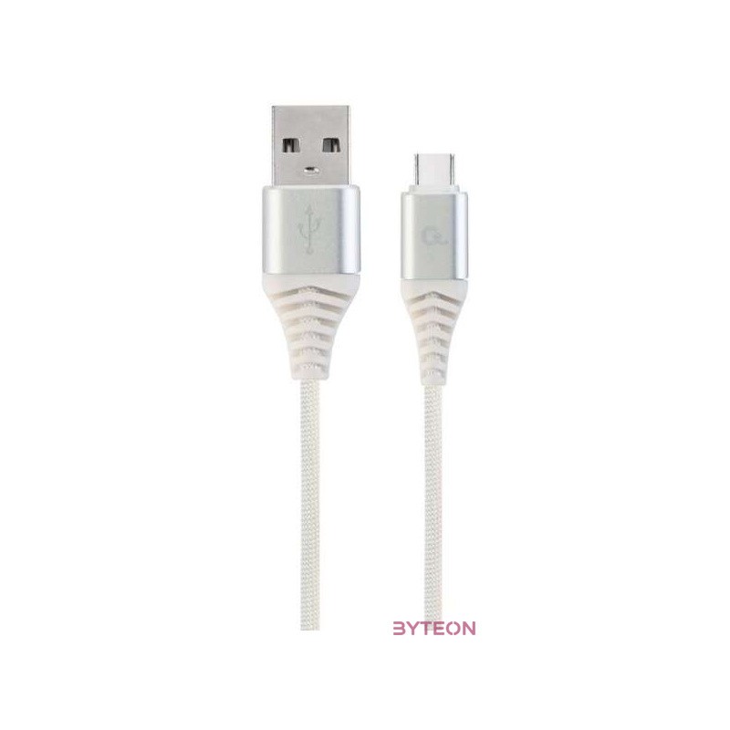 Gembird Premium cotton braided Type-C USB charging and data cable,1m,silver,whit