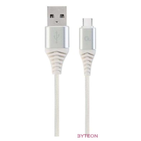 Gembird Premium cotton braided Type-C USB charging and data cable,1m,silver,whit