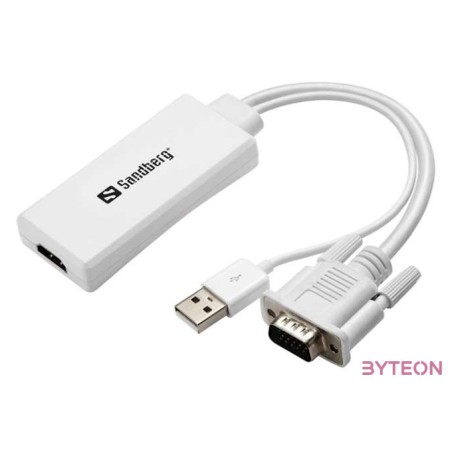Sandberg VGA USB A - HDMI M,F adapter 0.2m +audio fehér