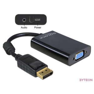 Delock Displayport - VGA Jack stereo 3,5mm USB micro B M,F adapter fekete