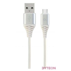 Gembird Premium cotton braided Type-C USB charging and data cable,1m,silver,whit