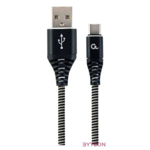 Gembird Premium cotton braided Type-C USB charging and data cable,1m,black,white