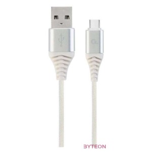 Gembird Premium cotton braided Type-C USB charging and data cable,1m,silver,whit