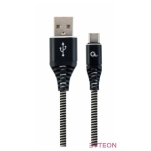 Gembird Premium cotton braided Type-C USB charging and data cable,2m,black,white