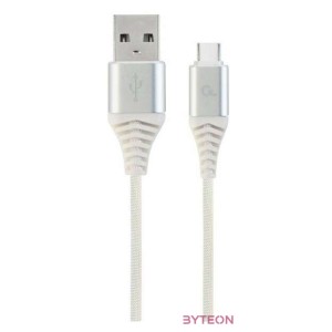 Gembird Premium cotton braided Type-C USB charging and data cable,1m,silver,whit