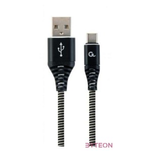 Gembird Premium cotton braided Type-C USB charging and data cable,2m,black,white