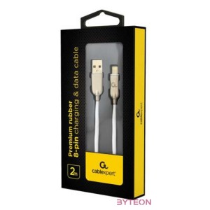 Gembird Premium rubber 8-pin charging and data cable, 2m, white
