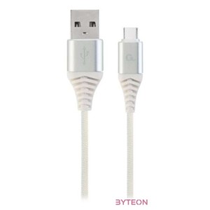Gembird Premium cotton braided Type-C USB charging and data cable,1m,silver,whit