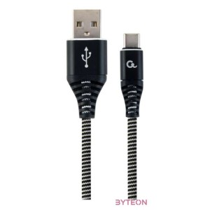 Gembird Premium cotton braided Type-C USB charging and data cable,2m,black,white