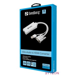 Sandberg VGA USB A - HDMI M,F adapter 0.2m +audio fehér