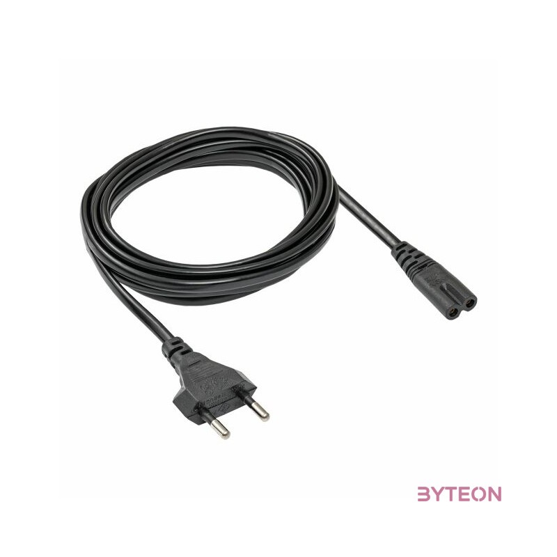 Akyga 230V villásdugó CEE 7,16 - C7 M,F tápkábel 1.5m fekete