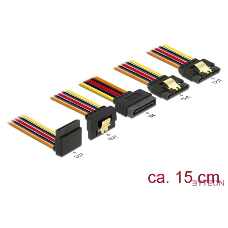 Delock SATA Power 15pin - 4db SATA Power 15pin M,F tápkábel 0.15m 90