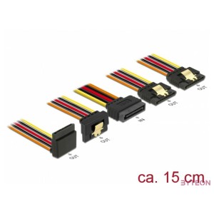 Delock SATA Power 15pin - 4db SATA Power 15pin M,F tápkábel 0.15m 90