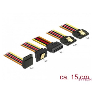 Delock SATA Power 15pin - 4db SATA Power 15pin M,F tápkábel 0.15m 90