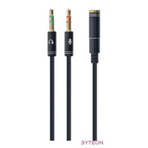 Gembird 2db Jack stereo 3,5mm - Jack stereo 3,5mm (4pin) M,F adapter 0.1m fekete