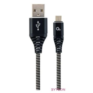 Gembird Premium cotton braided Micro-USB charging and data cable,2m,black,white
