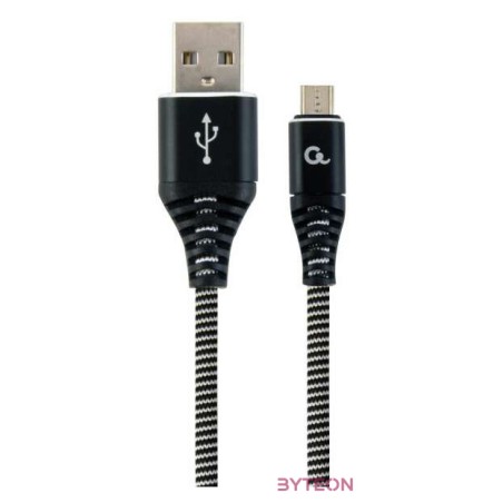 Gembird Premium cotton braided Micro-USB charging and data cable,1m,black,white