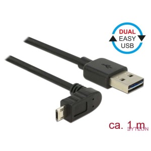 Delock Easy-USB - EasyUSB micro-B M,M adatkábel 1m fekete egyenes,90