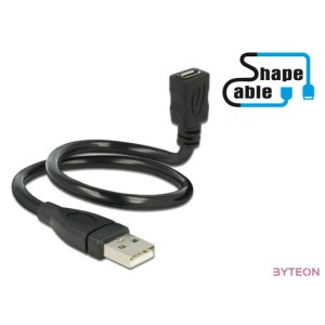 Delock USB A - USB micro B M,F adatkábel 0.35m ShapeCable fekete