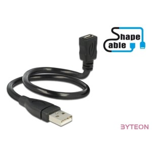 Delock USB A - USB micro B M,F adatkábel 0.35m ShapeCable fekete