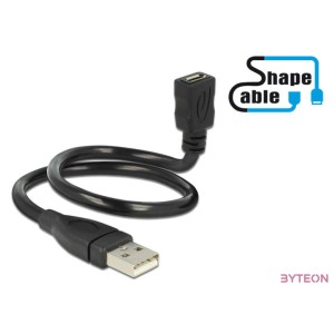 Delock USB A - USB micro B M,F adatkábel 0.35m ShapeCable fekete
