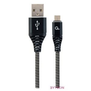 Gembird Premium cotton braided Micro-USB charging and data cable,1m,black,white