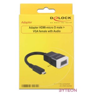 Delock HDMI micro D - VGA Jack stereo 3,5mm M,F adapter 0.15m fekete