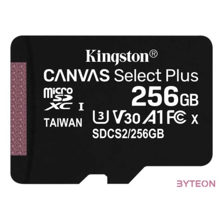 Kingston 256GB microSDXC Canvas Select Plus 100R A1 C10 Card  adapterrel