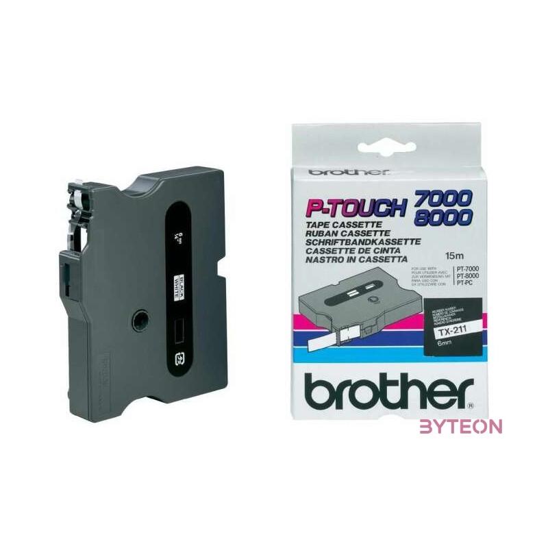 Brother TX-211 Laminált P-touch szalag (6mm) Black on White - 15m