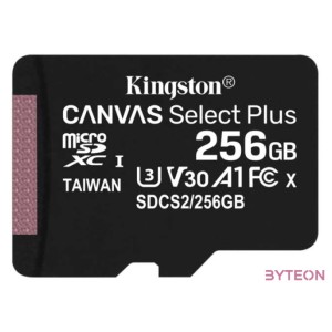 Kingston 256GB microSDXC Canvas Select Plus 100R A1 C10 Card  adapterrel