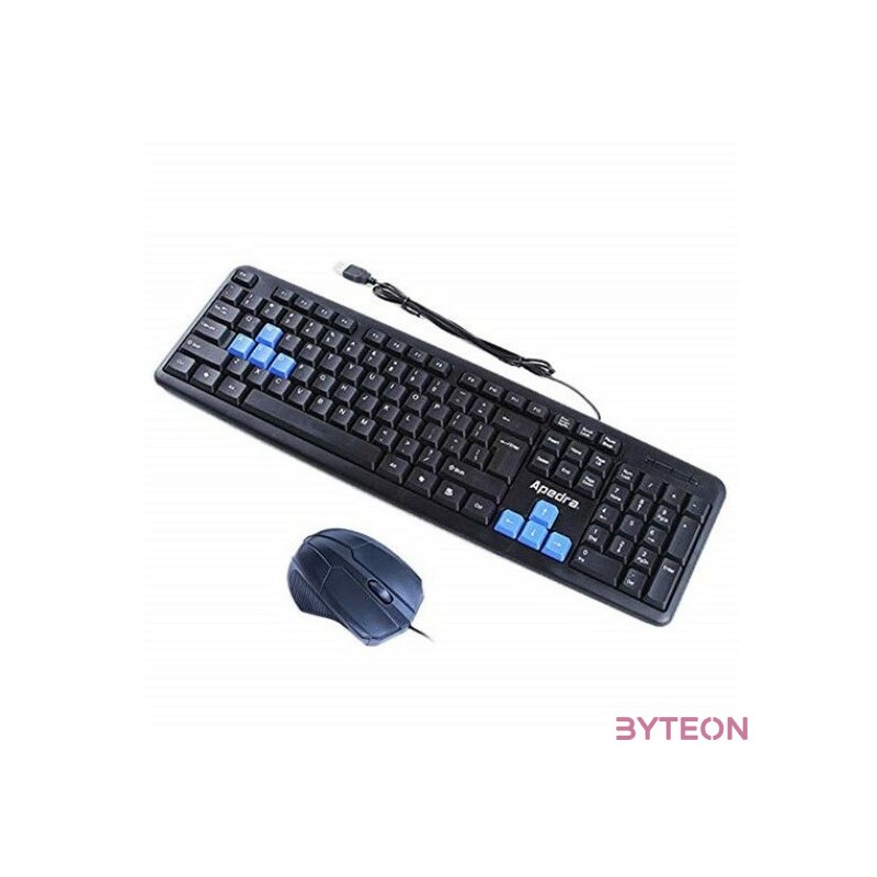 APEDRA Vezetékes billentyűzet  egér, KM-520, USB HUN Fekete