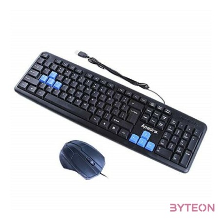 APEDRA Vezetékes billentyűzet  egér, KM-520, USB HUN Fekete