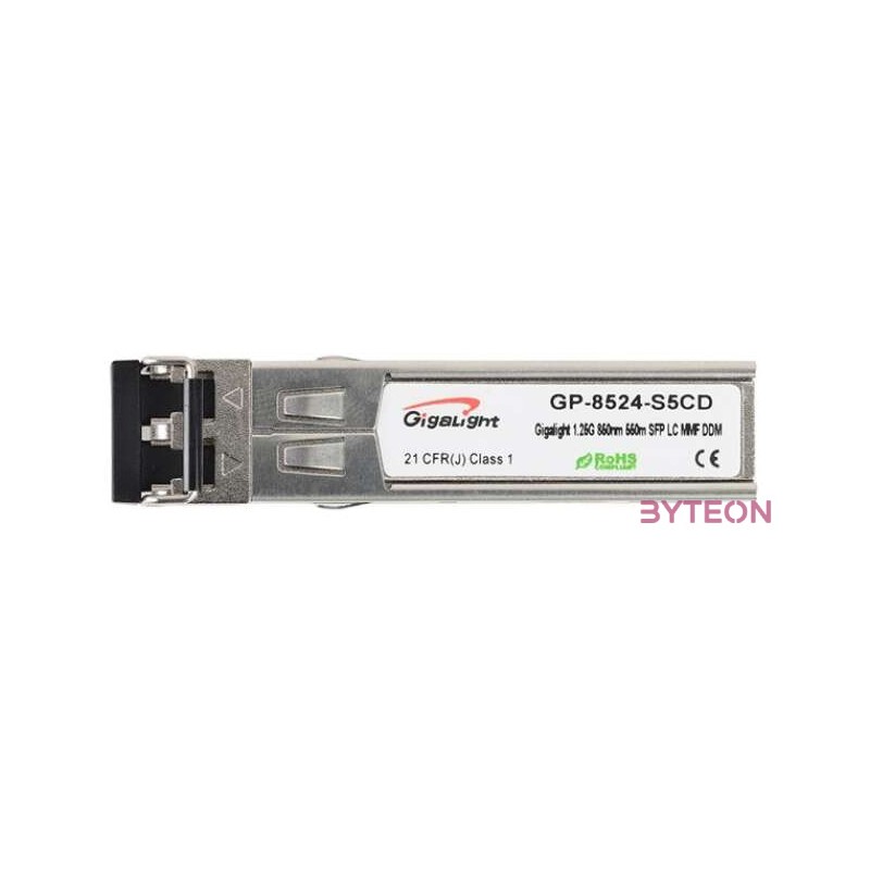 Gigalight SFP modul, 1.25G, 850nm, 550M távolság, 070 hőm. tart., DDM funkció