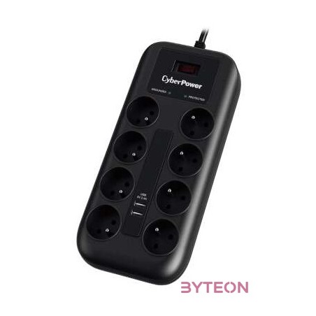 CYBERPOWER P0820SUF0-DE (8 aljzat) túlfeszültség védő és USB töltő 2 x 2.4A