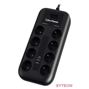 CYBERPOWER P0820SUF0-DE (8 aljzat) túlfeszültség védő és USB töltő 2 x 2.4A