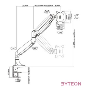 Multibrackets asztali rögzítő Gas Spring Single, dönthető, forgatható 15-27, fehér