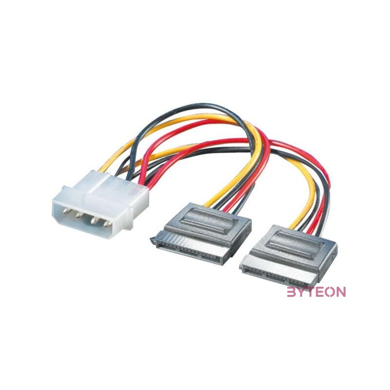 ROLINE kábel SATA táp Y elosztó, Molex to 2xSATA, 20cm